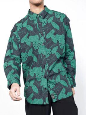 WILDFANGThe Essential Convertible Sleeve Button Up, monstera print, size M